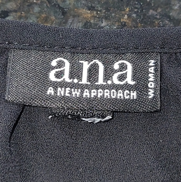 2X A.N.A Charcoal Black Tie Front Blouse with Lace-Up V-Neck & Flutter Sleeves - Picture 6 of 6